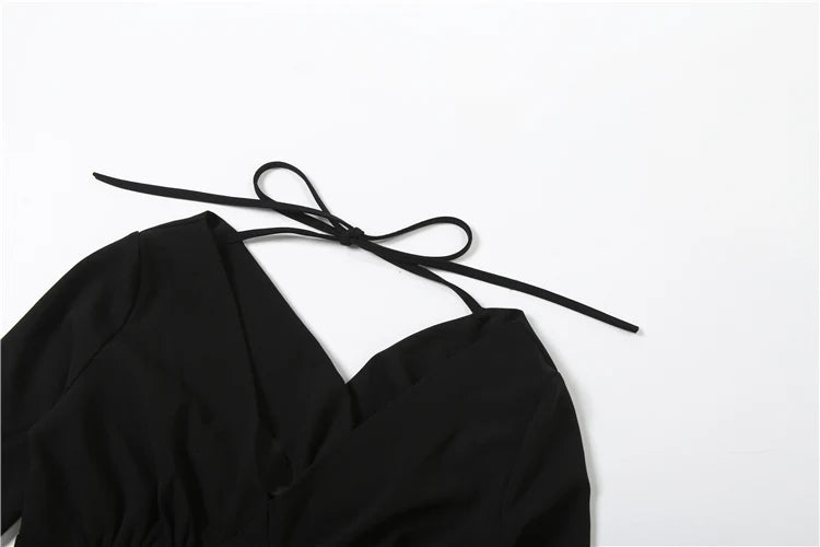 Sexy Fashion 2-Piece Set Women V-Neck Backless Lace-Up Ruffle Sleeve Crop Tops+Hollow Peach Hip Skirts Hottie Clubwear