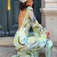 Autumn Trend Sexy Colorful Print Mesh Dress Women Fashion Chic Puff Sleeve O-Neck Elegant Vacation Party Club Bodycon