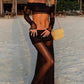 Sexy See Through 2 Piece Set Women Ruched Slash Neck Full Sleeve Crop Tops+Long Skirts Midnight Club Party Outfits