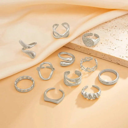 11Pcs/Set Classic Glossy Water Drop Open Rings for Women New Trend Vintage Irregular Finger Rings Daily Jewelry Gift