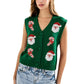 Women Xmas Sleeveless Knit Sweater Vest V Neck Button Down Cropped Waistcoat Sequin Patch Holiday Party Knit Gilet