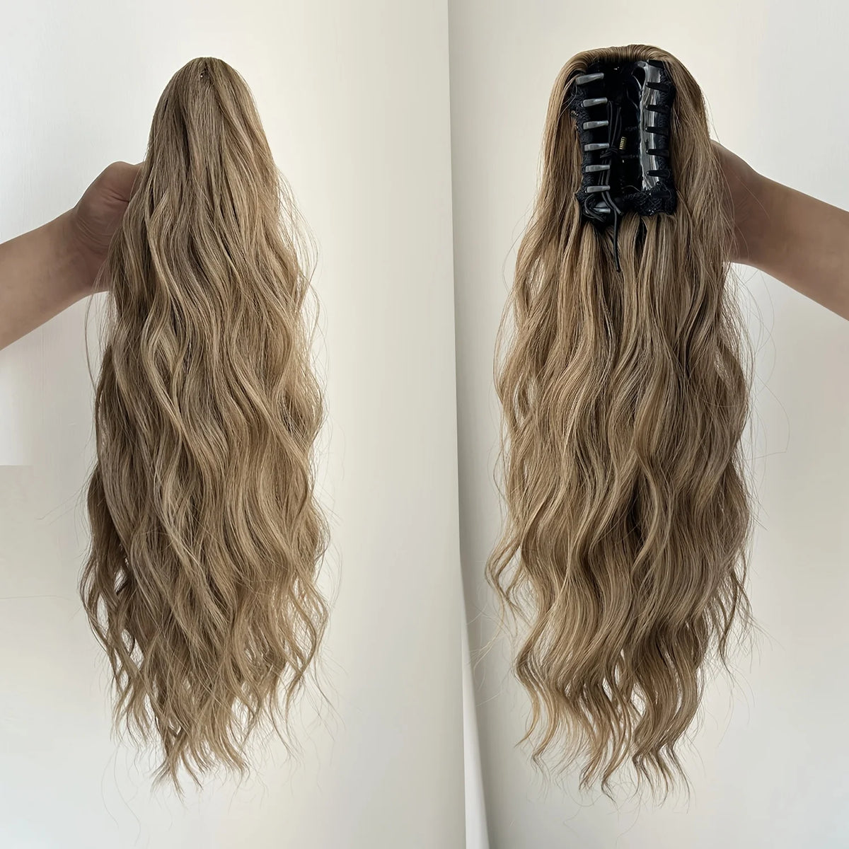 Synthetic Claw Clip Ponytail 18Inch Long Wavy Black Brown Heat Resistant Type Layered Horse Tail  Hair Extension