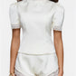 Women's 2 Piece Satin Short Sets Outfits Fashion Mock Neck Puff Sleeve Tee Top and Lace Trimmed Shorts Summer Set