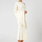 Women One Shoulder Cape Sleeve Sexy Midi Dress Metal Buckle Twisted Bodycon Mermaid Mid‑Calf Evening Party Dresses