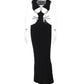 Strapless Metal Ring Cut Out Maxi Dress Women Black Halter Low Cut Backless Hollow Out Bodycon Sexy Party Long Dress