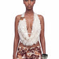 Furry Tassel Decoration Tank Tops Woman Sequin Patchwork Halter Swing Collar Backless Summer Street Fashion Vests
