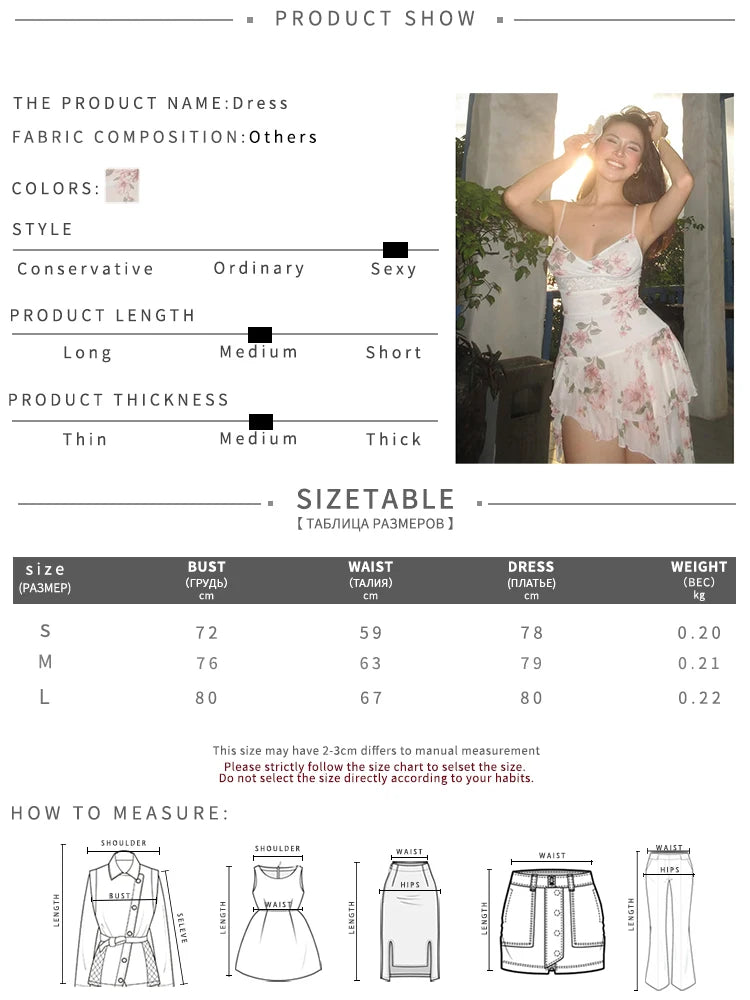 Irregular Ruffles Hem Dress Women Floral Print v-Neck Sleeveless Patchwork Lace Skinny Sweet Style Summer Bodycon
