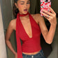 Tie Up Deep V Backless Sexy Crop Tops for Woman Tanks Club Wear Halter Top Summer 2025 Woman Clothing