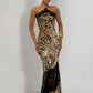 Women Halter Satin Maxi Dress Lace Trim Backless Bodycon Long Evening Party Dress Elegant Formal Wedding Guest Gown