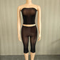 Sexy Fashion 2 Piece Set Woman Mesh See Through Wrap Chest Backless Tank Tops+Skinny Peach Hip Crop Pants Clubwear