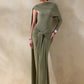 Women Asymmetrical Draped One Shoulder Maxi Dress Long Sleeve Waist Ruched High Split Bodycon Club Party Party Dress