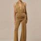 Halter Deep V Neck Sexy Jumpsuit Women Elegant Sleeveless Backless Draped Ruched Waist Skinny Club Party Dresses