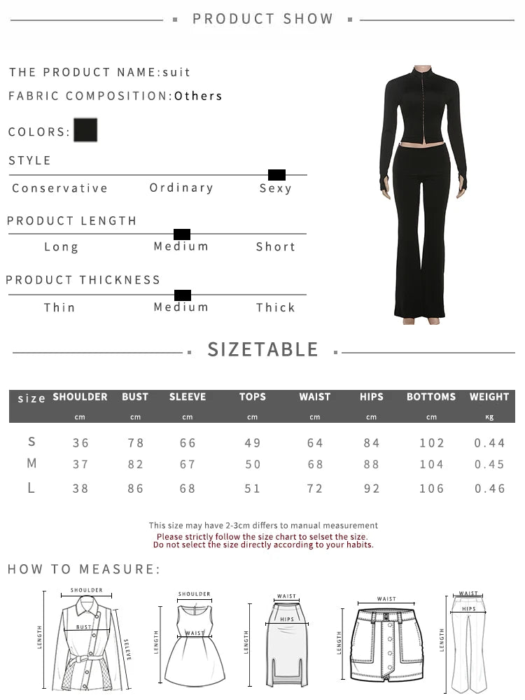 Casual 2-Piece Set Women Turtleneck Single-breasted hidden buttons crop tops+Elastic waist Flared pants sporty suits