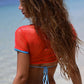 See Through Crop Tops Appliques Women Summer Beach Trend Skinny Stretch Contrast O-Neck Sexy Wild Shorts Sleeve Tees