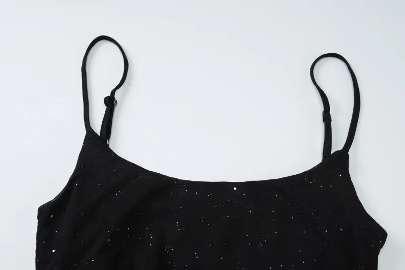 Glitter Sequin Mesh Black Long Party Dress Woman Elegant Sexy Sleeveless Maxi Dresses with Scarf