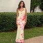 Flower Print Lace Trim Sleeveless Backless Maxi Dress 2025 Woman Elegant Party Dresses for Wedding Guest