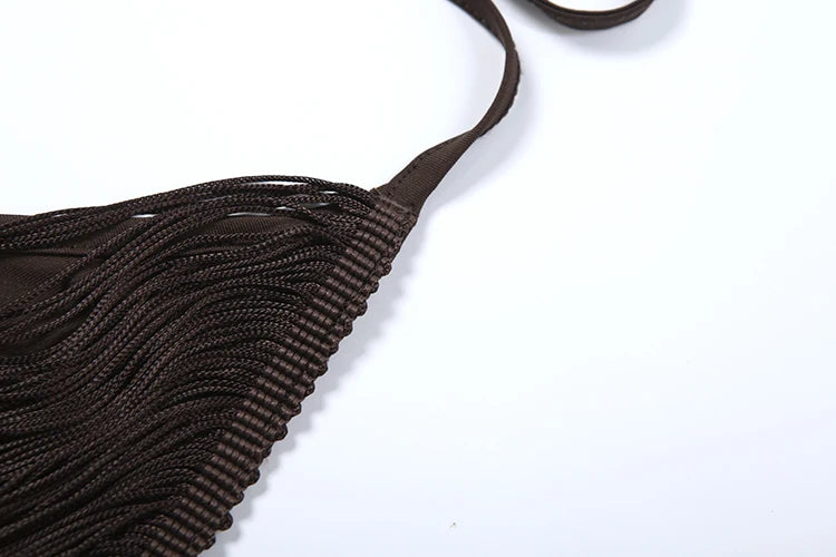 Street Style 2 Piece Set Woman Lace-Up Halter Backless Tassel Design Crop Tops+Mini Skirts Hot Girls Sexy Fashion Outfits