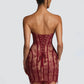 Lace Strapless Mermaid Mini Dress Women Sweetheart Neck Sheer Mesh Bodycon Short Gown Evening Party Cocktail Vestidos