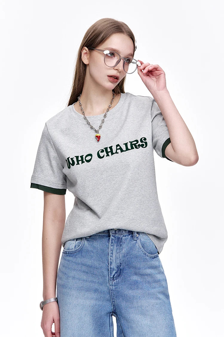 2025 Spring New Arrivals Versatile Letter Print Slim Fit Cotton Short Sleeve T-Shirt Women