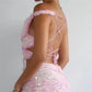 Women's Butterfly Shape Sequin Crochet Crop Top Sexy Off Shoulder Backless Tie Up Knit Top Y2K Rave Festival Outfit