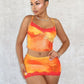 Sexy Colorful 2 Piece Set Women Summer Mesh Patchwork Chest Wrap Backless Tank Tops+Hottie Party Skirts Stretch Suits