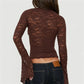 Y2K Gothic Women Sheer Lace Top Hollow Out Cutout Chest Long Flare Sleeve Scallop Trim Slim Fit See Through Mesh Blouse