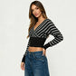 Striped Wrap V Neck Long Sleeve Crop Top Fashion 2026 Fall Clothes Casual T Shirt for Woman
