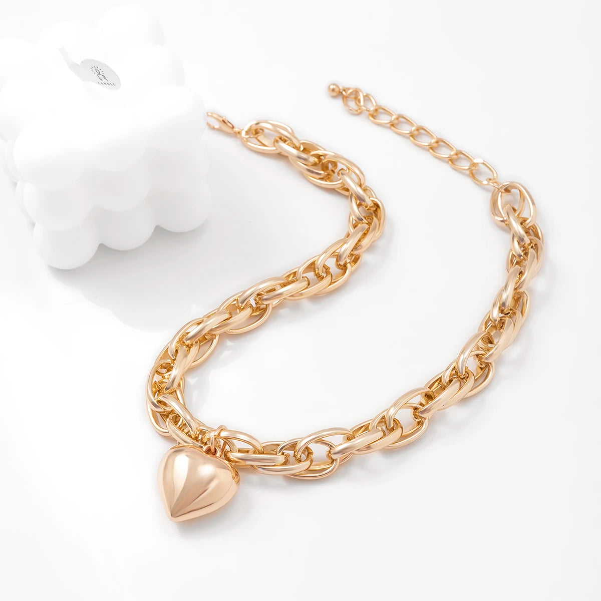 High Quality Punk Big Heart Pendant Necklace Women Fashion Statement Chunky Heavy Chain Grunge Jewelry Steampunk Men