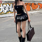 Big Bow Tassel Skirts Women Patchwork Leather Sexy Midnight Hottie Summer Trend Street Party Hipster Tierred Bottom