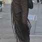 Straight Long Pants Woman Leopard Print Elastic Waist Stripe Patchwork Wild Style Classic Autumn New Style Bottoms