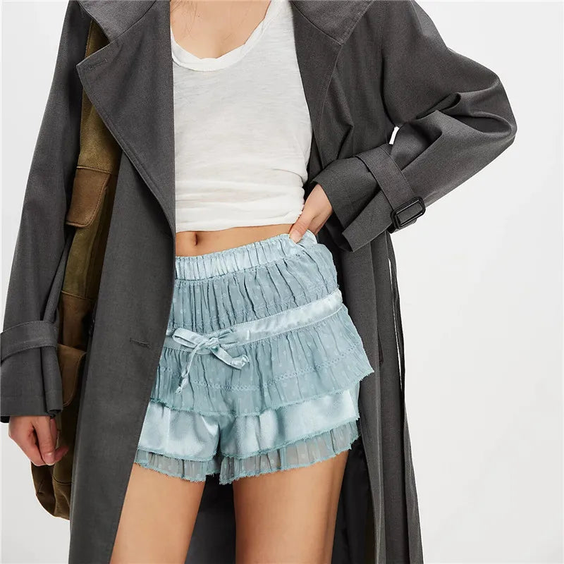 Womens Layered Frilly Ruffle Micro Lolita Bloomers Y2k Low Rise Satin Shorts Lace Fluffy Boxer Mini Boyshorts Panties