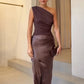 Satin Patchwork One Shoulder Backless Maxi Dress Elegant Evening Dresses Woman Party Outfits Summer