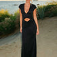 Deep V Cap Sleeve Maxi Dress Women Twist Ruched Waist Cut Out Bodycon Long Dress Night Out Wedding Guest Party Gown
