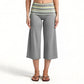 Women High Waist Fold Over Striped Waistband Cropped Wide Leg Pants Stretchy Casual Beach Yoga Capri Trousers
