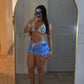 Knit 2-Piece Set Women Halter Bandage Flower Decoration Bra+Ruffles Tassel Short Fashion Summer Midnight Sexy Suit