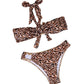 Leopard Print Bikini Set Women Bandage Halter Bra+Skinny Wild Briefs Summer Vacation Beach Party Hipster Swiming Suit