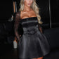 Glitter Long Sleeve Backless Sexy Mini Dress For Women Robe Square Collar Lace-up High Waist A-line Club Dress Elegant