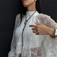 Women's Sheer Shirts Flare Long Sleeve Mock Neck Lace Floral Tops Fashion Ruffled Peplum Hem Cropped Blouse Streetwear