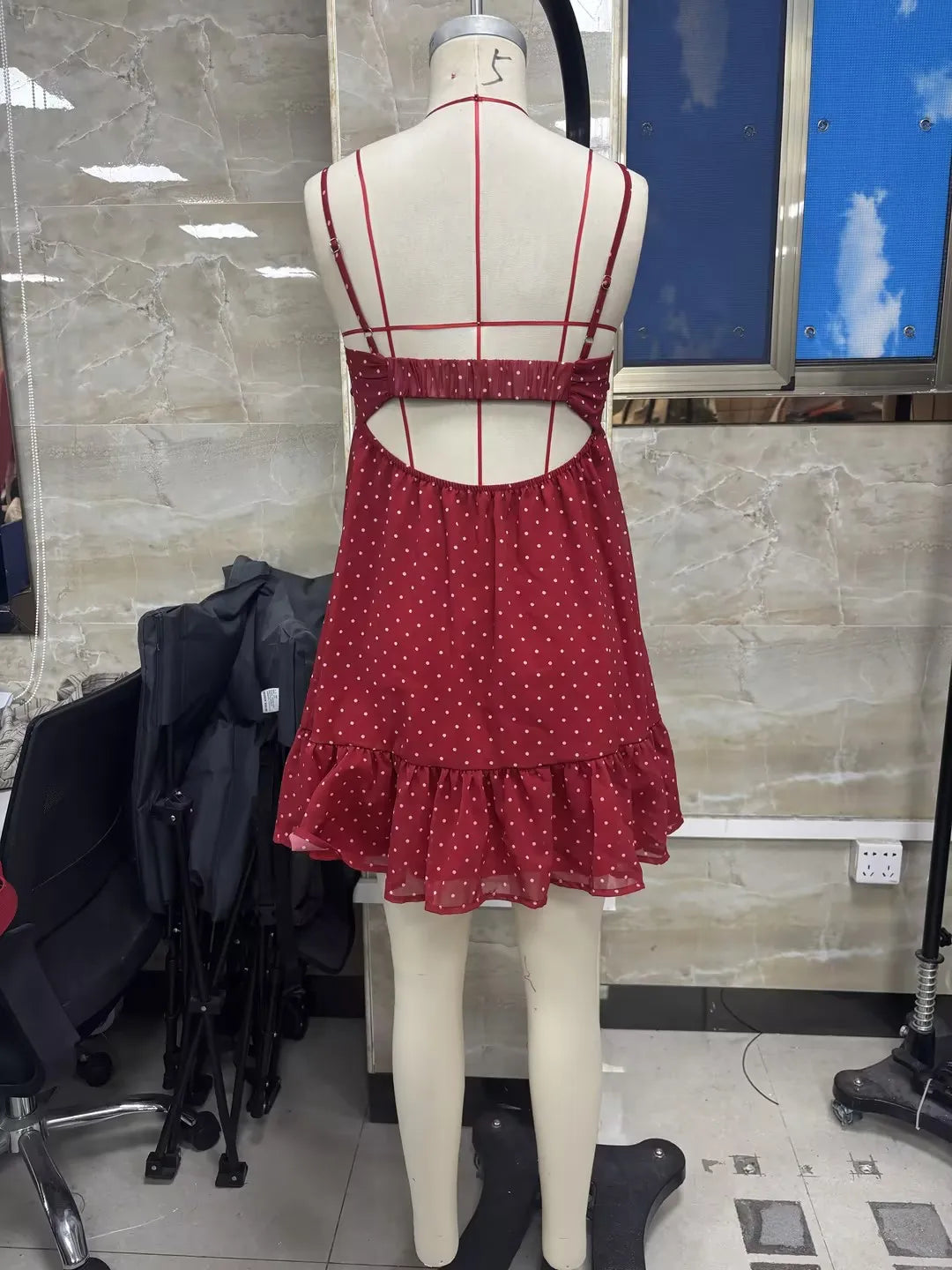 Women Slip Dress Spaghetti Straps Backless Y2K Dots Print Loose fIT Summer Mini Dress Vacation Party Beach Sundress