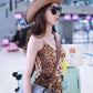 Sexy Leopard Slip Dress Women Irregular Seashell Ruched Tail Swing Skinny Club Beach Vacation Music Festival Bodycon