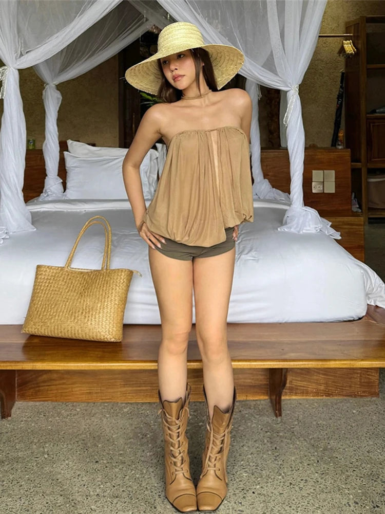 Draps Tops Women Splits Solid Wrap Sexy Slim Beach Party Strapless Vacation Simple Classic Street Midnight Hottie Outfits