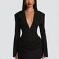 Ruched Blazer Mini Dress Sexy Deep V Neck Long Sleeve Dresses Woman Clothes Fall Winter