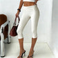 Low Rise Fold Over Studded Detail Skinny Pants Women Eyelet Waistband Capri Leggings Y2K Aesthetic Punk Streetwear