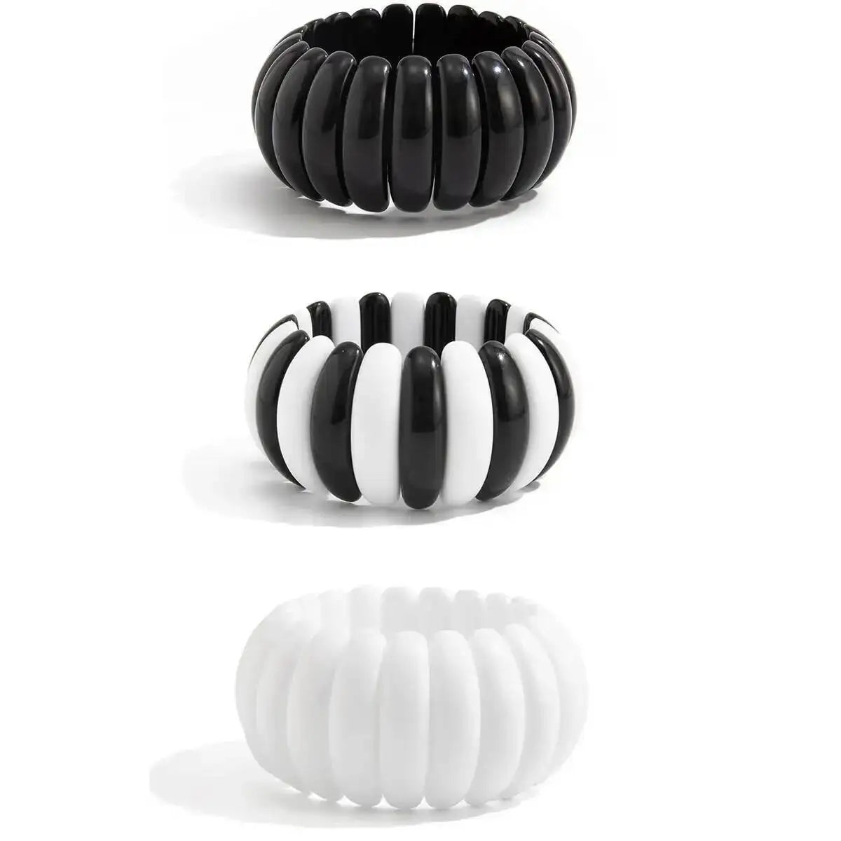 Women's 3-Style Boho Wide Geometric White Resin Cuff Elastic Bangles Set Vintage Punk Y2K Jewelry Gift Set
