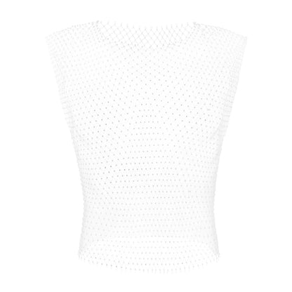 Men Fishnet Sexy Tank Tops Man Rhinestone Shiny See-Through Hollow Vest Mesh Sleeveless T-Shirt Transparent Clothing Clubwear