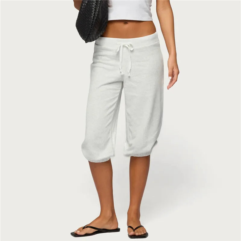 Women Low Waist Drawstring Capri Sweatpants Loose 3/4 Length Cropped Casual Pants Y2K Streetwear Daily Loungewear