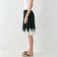 Women Summer Solid Elegant Satin Lace Patchwork Long Skirts High Waist Office Ladies Vacation Midi Skirts Y2K Streetwear