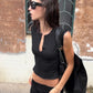 V Neck Sleeveless T Shirts Black White Crop Tops Woman Summer Clothes Fashion 2026