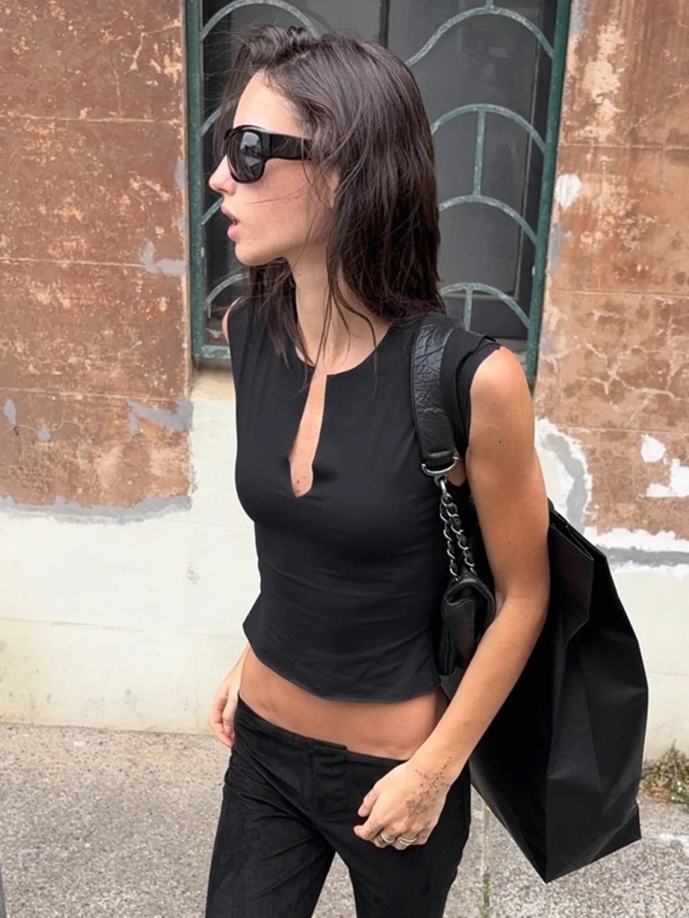 V Neck Sleeveless T Shirts Black White Crop Tops Woman Summer Clothes Fashion 2026