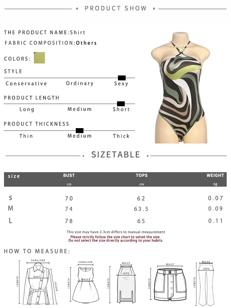 Sexy Halter Backless Bodysuit Women Summer Y2K Sleeveless Beach Vacation Colorful Print Tight Body Hipster Midnight Tops